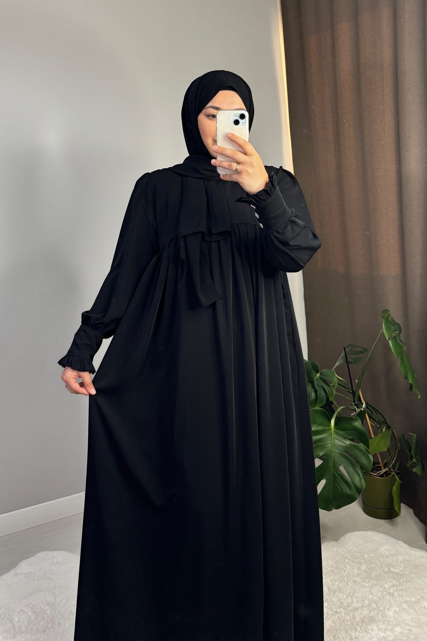 Mira Manşetli Siyah Tesettür Hijab Elbise