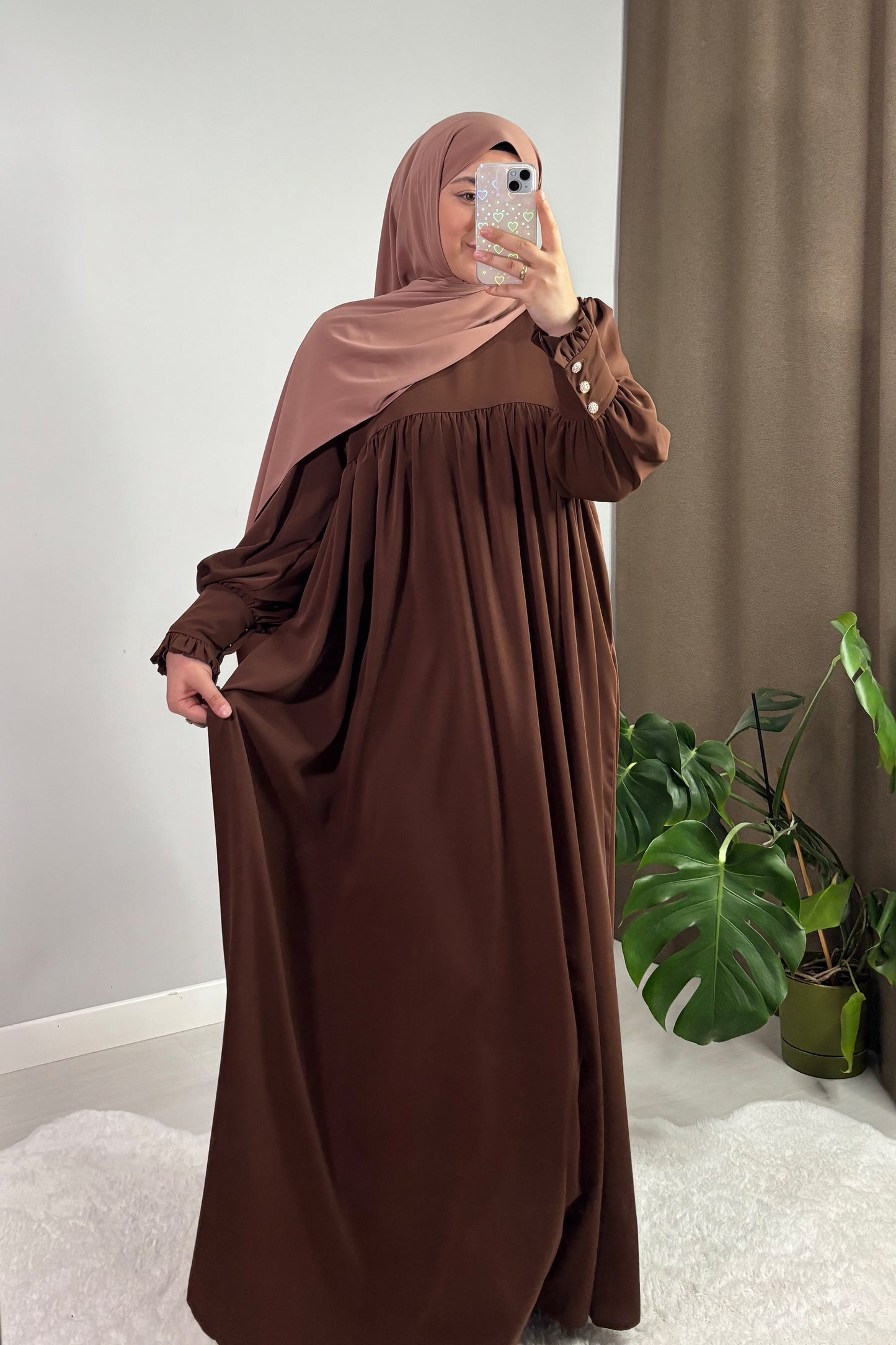Mira Manşetli Acı Kahve Tesettür Hijab Elbise