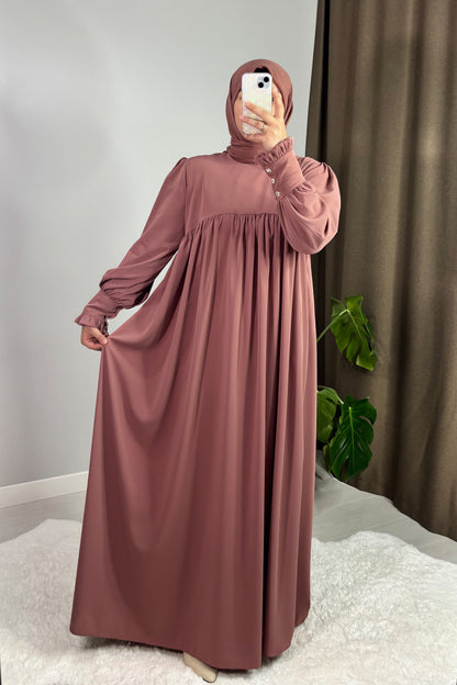 Mira Manşetli Gül Kurusu Tesettür Hijab Elbise