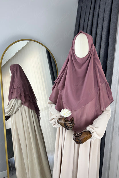 Krem Ayrobin Elbise Gül Kurusu Sufle Tesettür Hijab Takımı