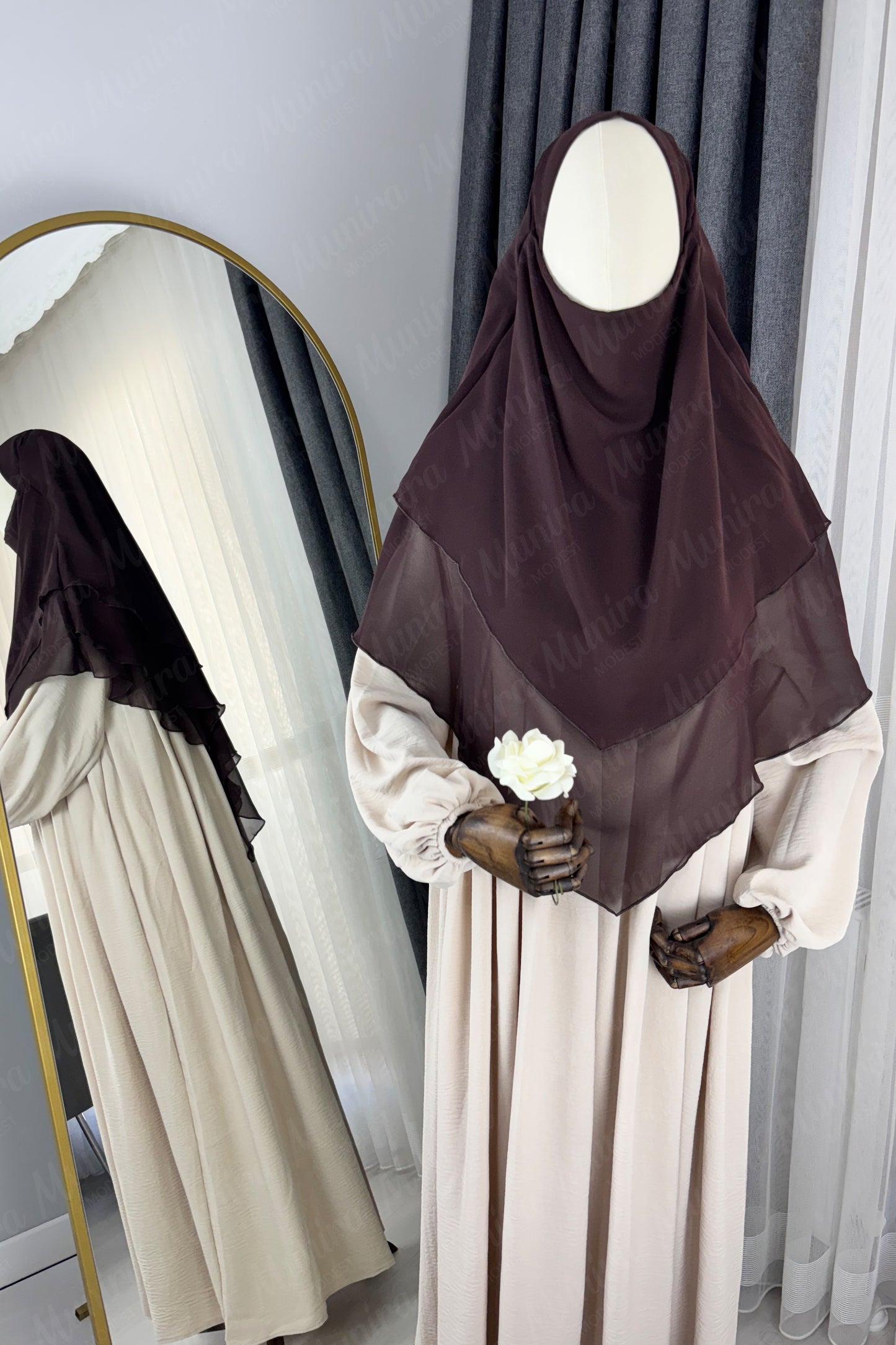 Krem Ayrobin Elbise Acı Kahve Sufle Tesettür Hijab Takımı