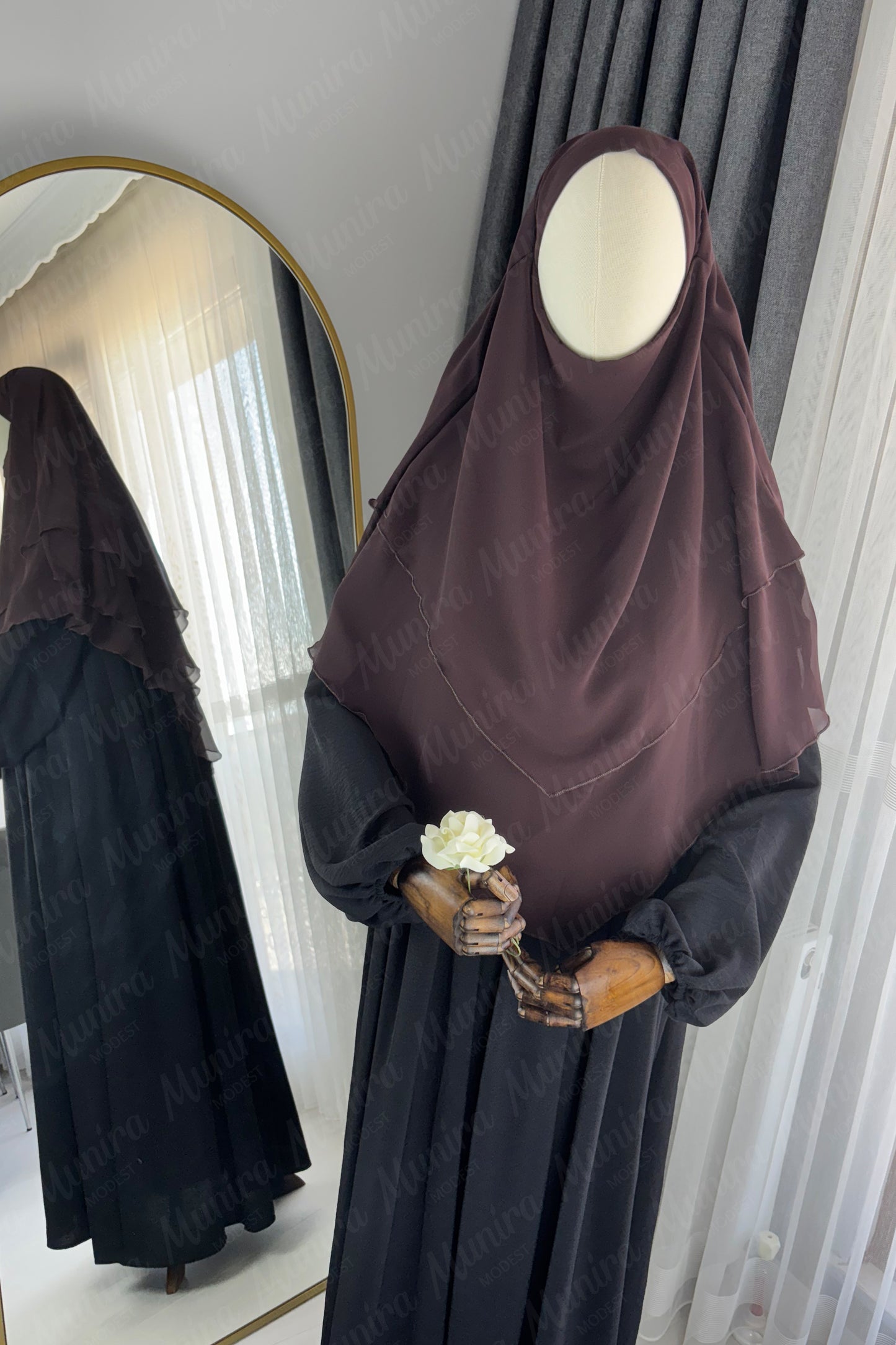 Siyah Ayrobin Elbise Acı Kahve Sufle Tesettür Hijab Takımı