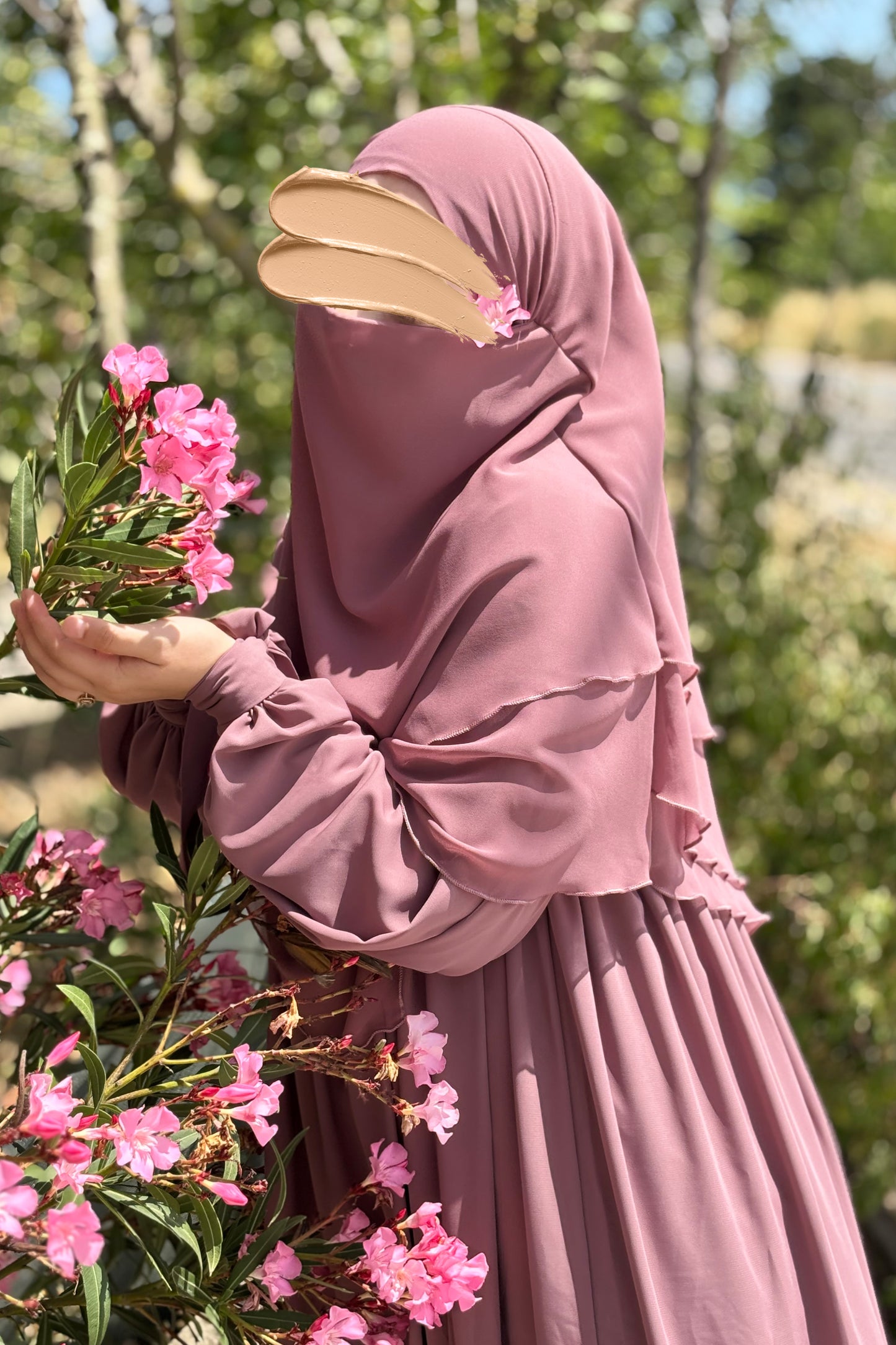 Alya Kol Bağlamalı Gül Kurusu Elbise Gül Kurusu Sufle Tesettür Hijab Takımı