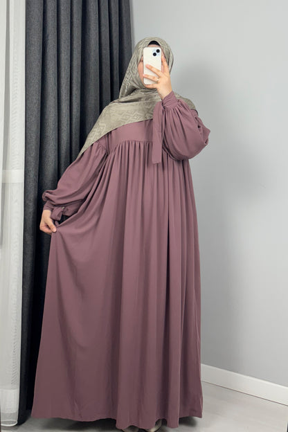 Alya Kol Bağlamalı Gül Kurusu Tesettür Hijab Elbise