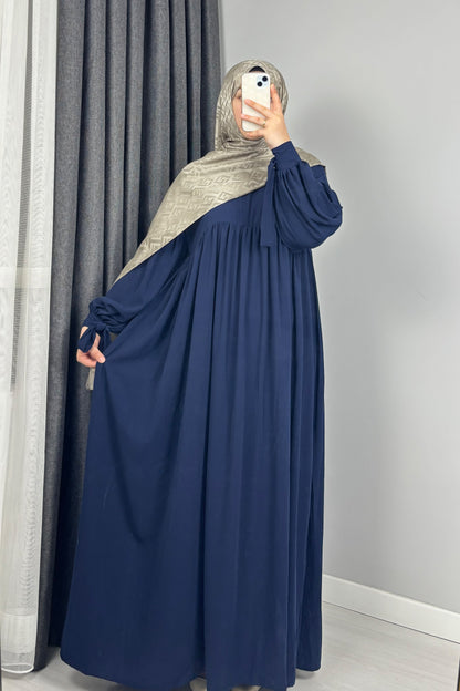 Alya Kol Bağlamalı Lacivert Tesettür Hijab Elbise