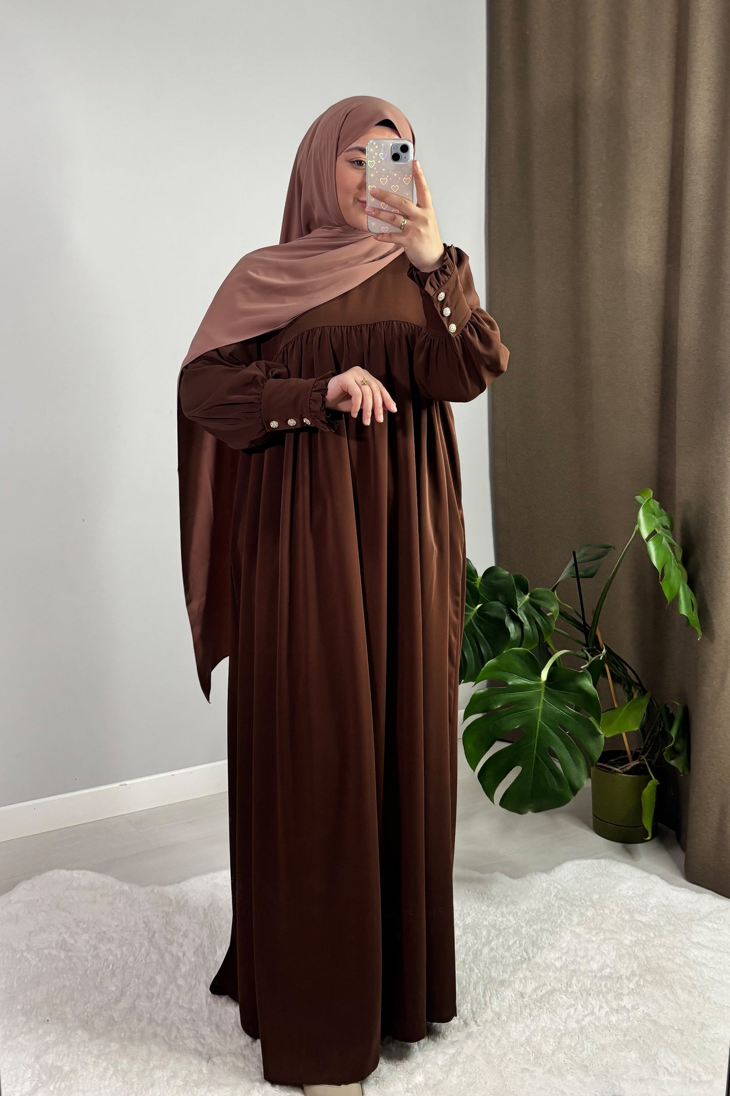 Mira Manşetli Acı Kahve Tesettür Hijab Elbise