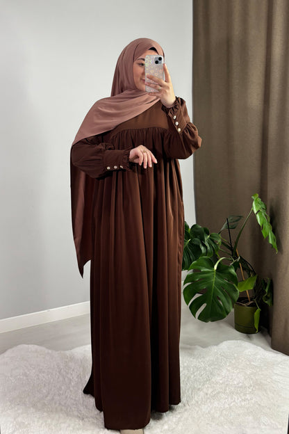 Mira Manşetli Acı Kahve Tesettür Hijab Elbise