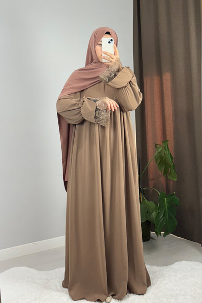 Gülce Sütlü Kahve Tesettür Hijab Elbise