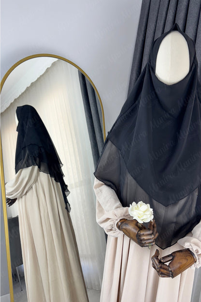 Krem Ayrobin Elbise Siyah Sufle Tesettür Hijab Takımı