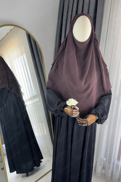 Siyah Ayrobin Elbise Acı Kahve Sufle Tesettür Hijab Takımı