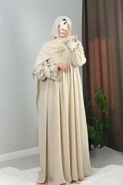 Gülce Krem Tesettür Hijab Elbise