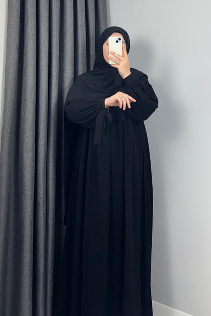 Alya Kol Bağlamalı Siyah Tesettür Hijab Elbise