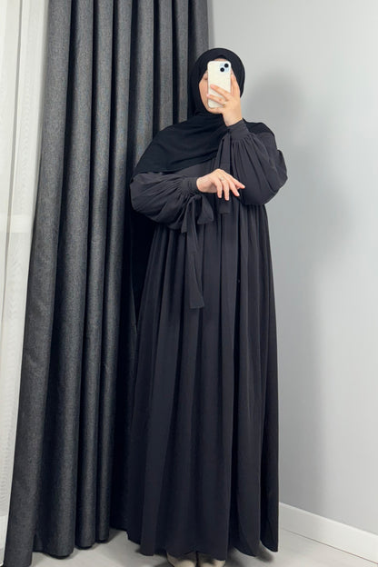 Alya Kol Bağlamalı Füme Tesettür Hijab Elbise