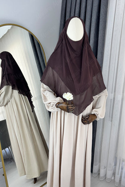 Krem Ayrobin Elbise Acı Kahve Sufle Tesettür Hijab Takımı