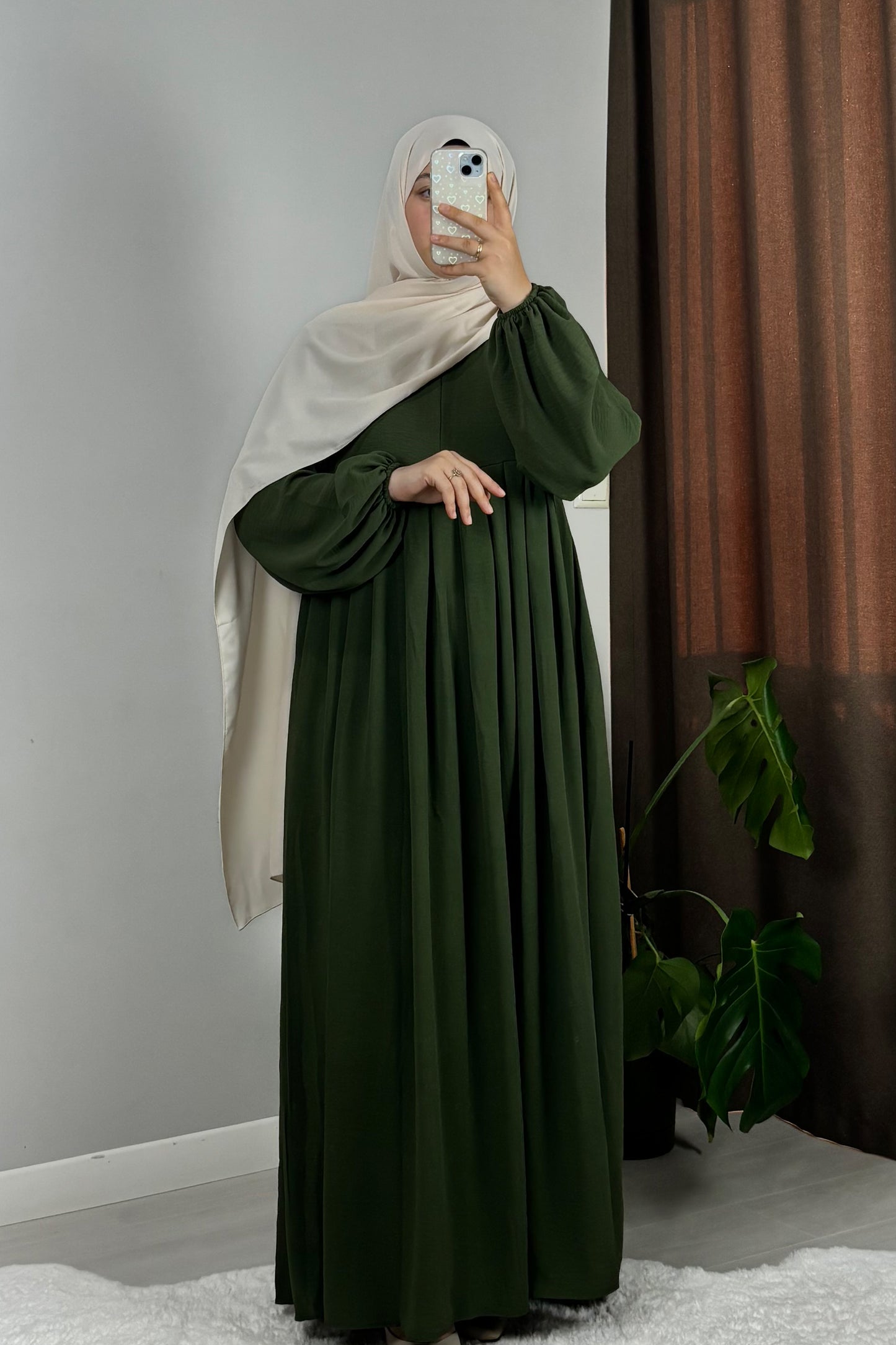Ayrobin Haki Yeşil Tesettür Hijab Elbise