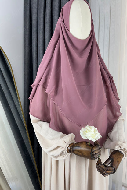 Krem Ayrobin Elbise Gül Kurusu Sufle Tesettür Hijab Takımı