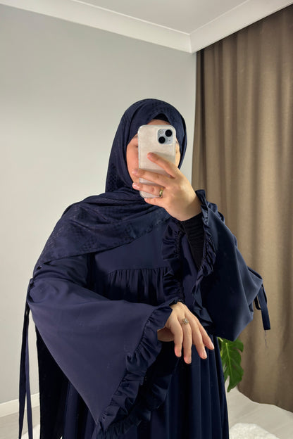 Neva Fırfırlı Lacivert Tesettür Hijab Elbise