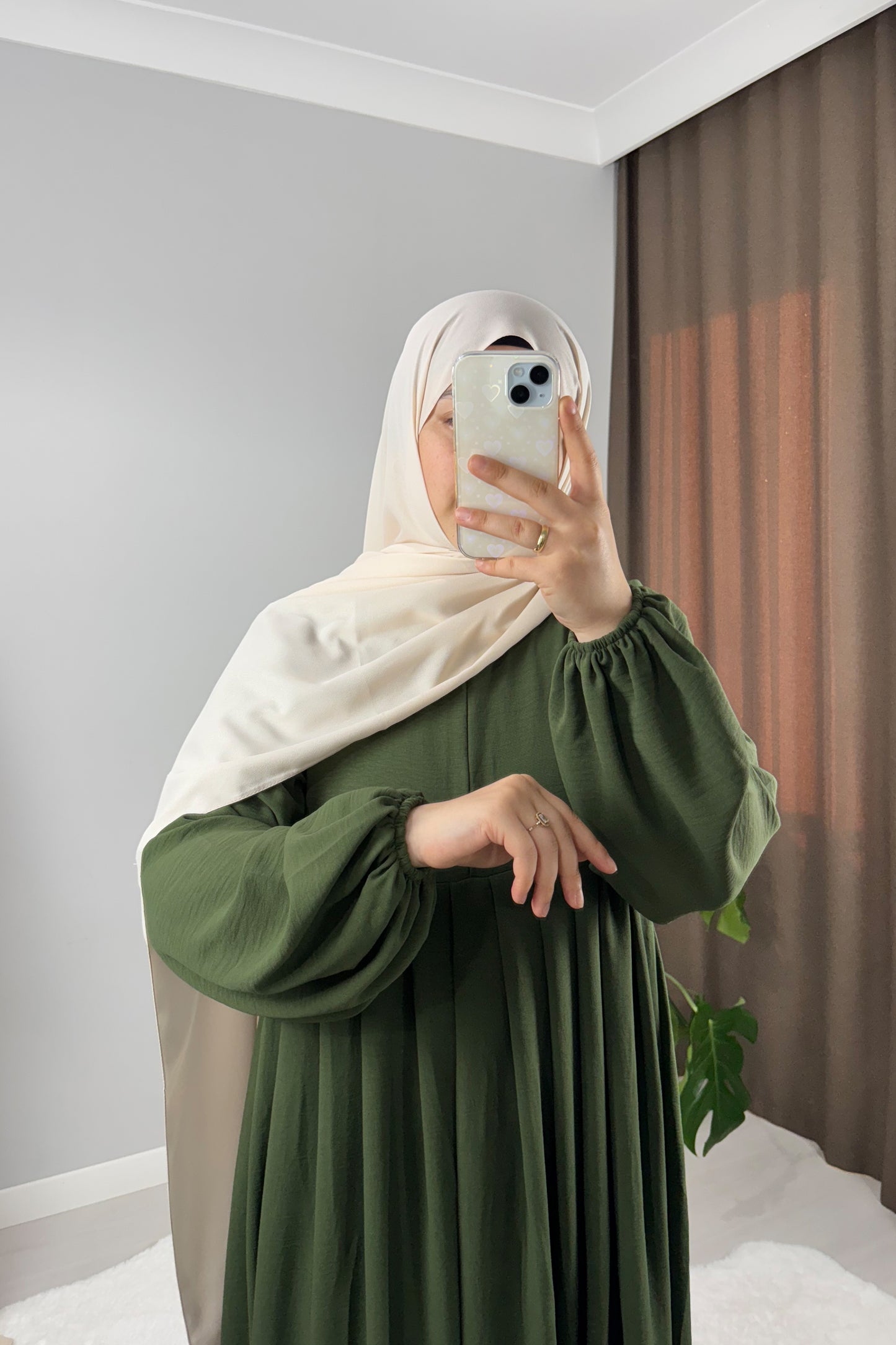Ayrobin Haki Yeşil Tesettür Hijab Elbise