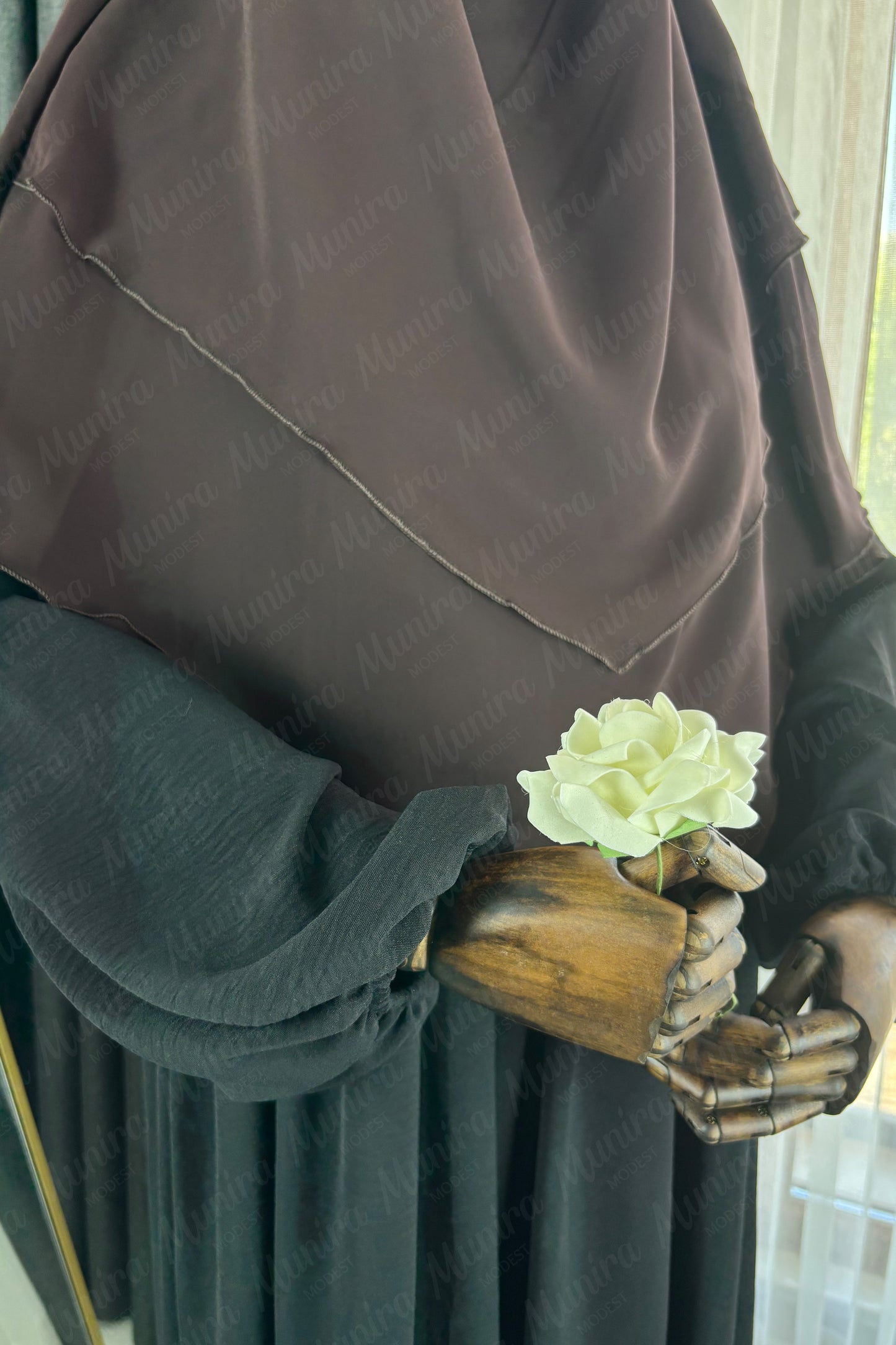 Siyah Ayrobin Elbise Acı Kahve Sufle Tesettür Hijab Takımı