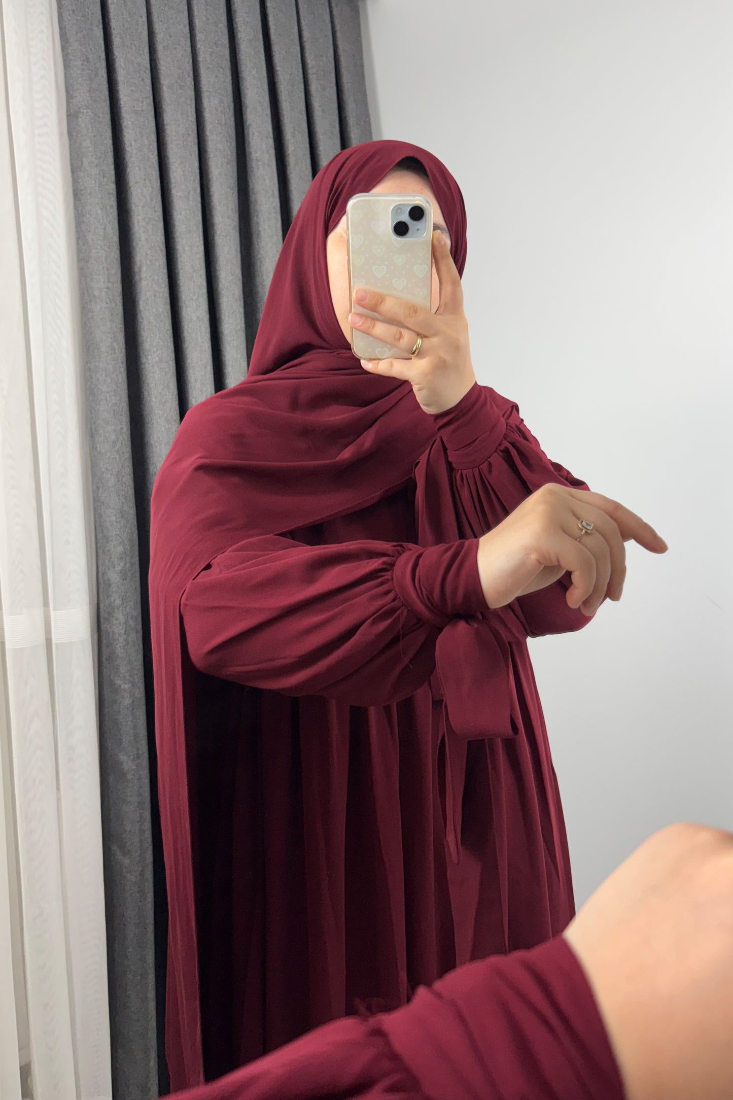 Alya Kol Bağlamalı Bordo Tesettür Hijab Elbise