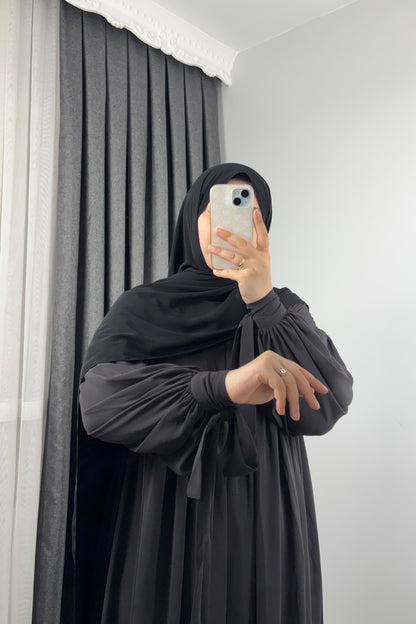 Alya Kol Bağlamalı Füme Tesettür Hijab Elbise