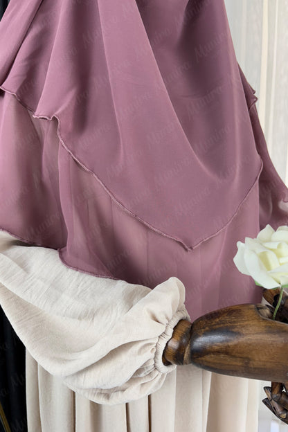 Krem Ayrobin Elbise Gül Kurusu Sufle Tesettür Hijab Takımı