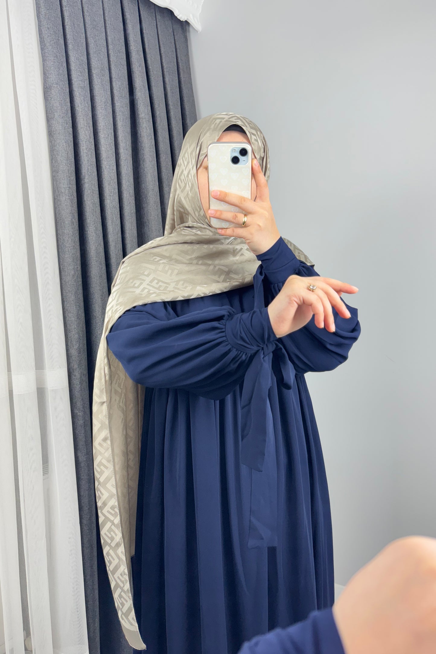 Alya Kol Bağlamalı Lacivert Tesettür Hijab Elbise