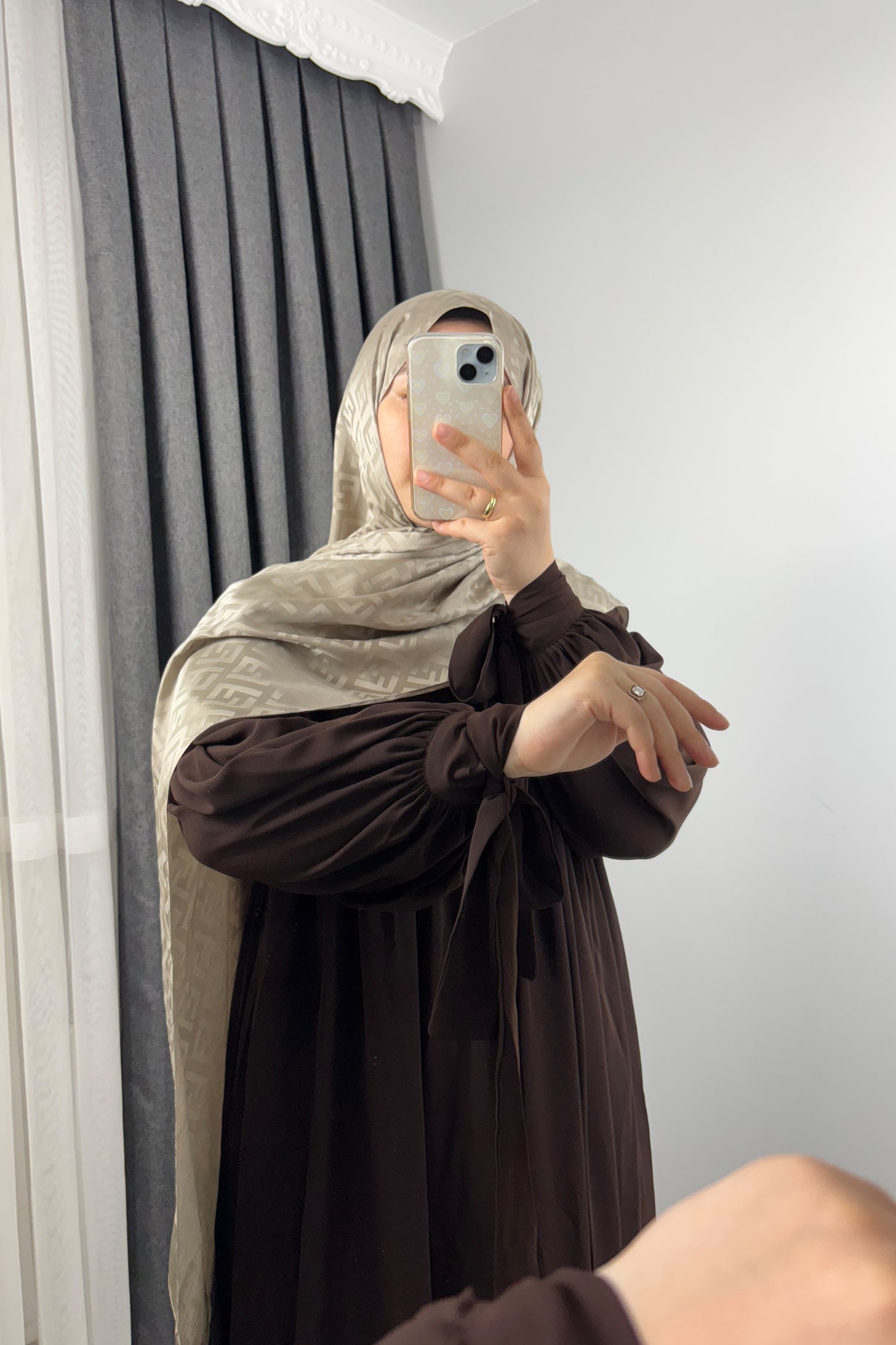 Alya Kol Bağlamalı Acı Kahve Tesettür Hijab Elbise