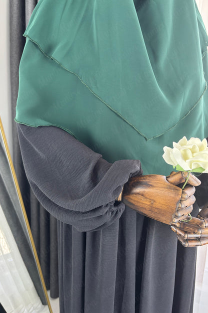 Siyah Ayrobin Elbise Zümrüt Yeşil Sufle Tesettür Hijab Takımı