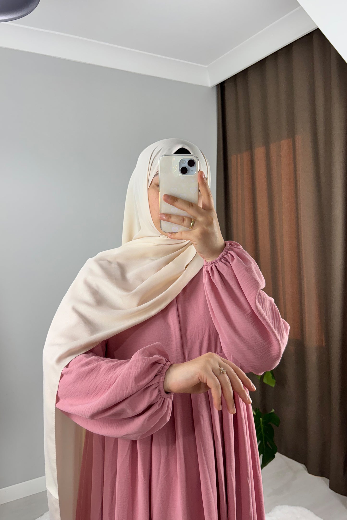 Ayrobin Pembe Tesettür Hijab Elbise