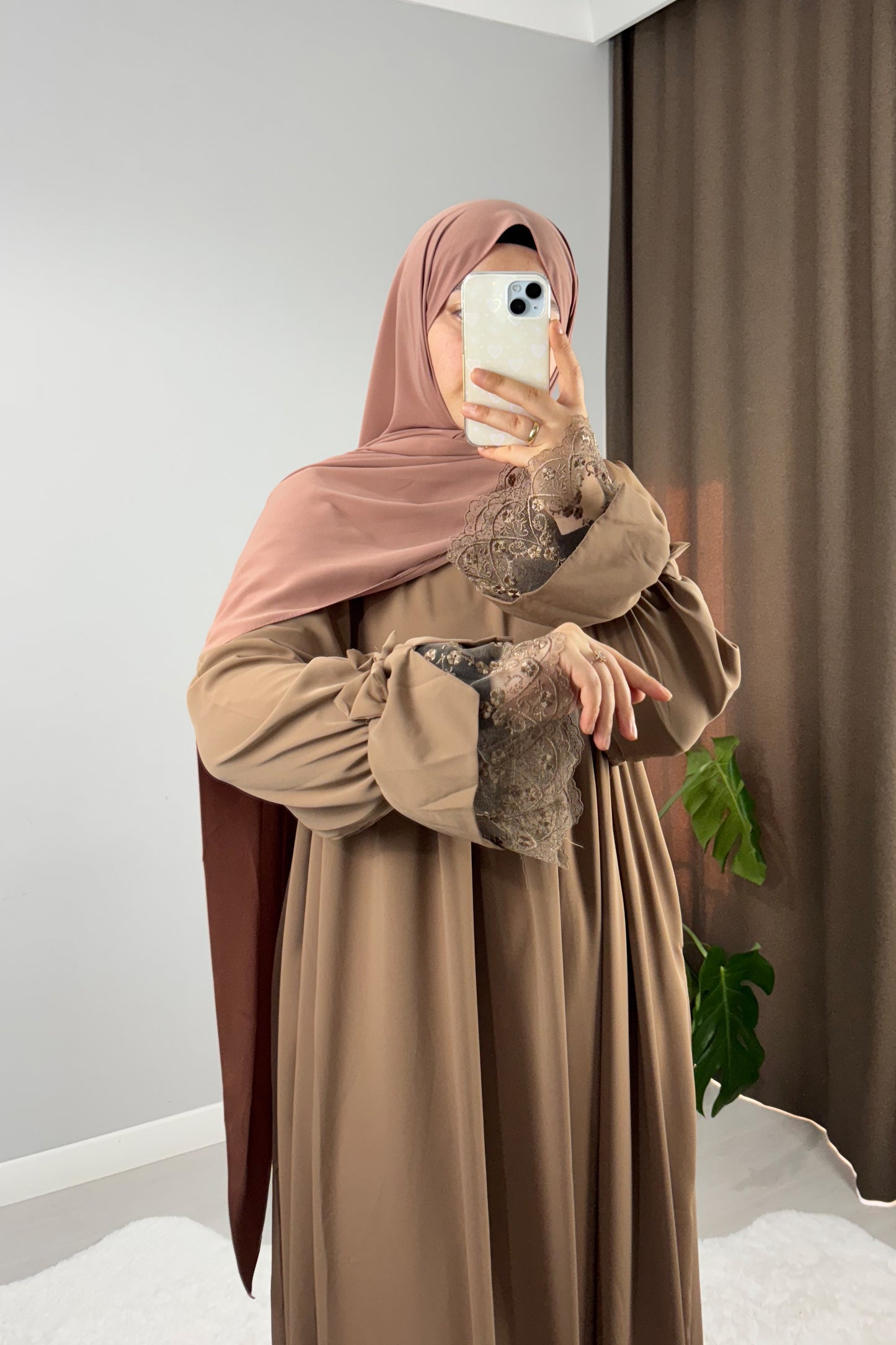 Gülce Sütlü Kahve Tesettür Hijab Elbise