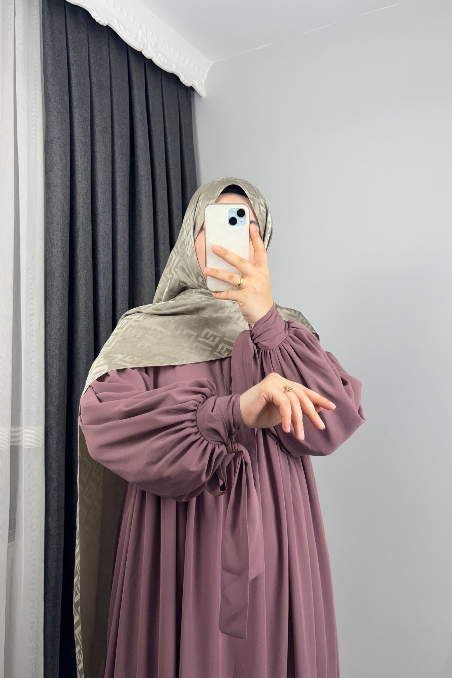 Alya Kol Bağlamalı Gül Kurusu Tesettür Hijab Elbise