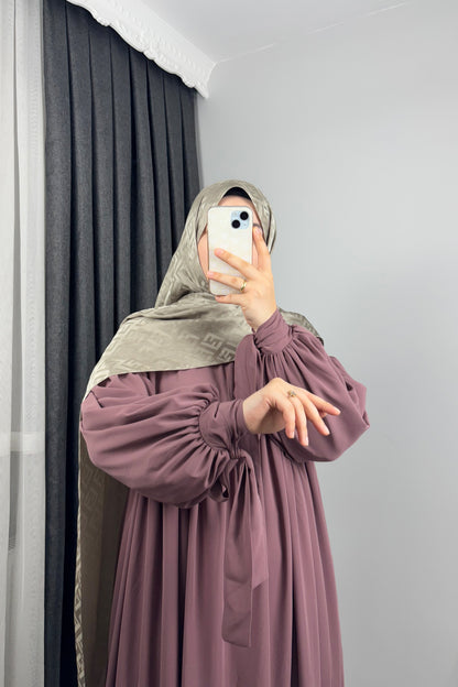 Alya Kol Bağlamalı Gül Kurusu Tesettür Hijab Elbise
