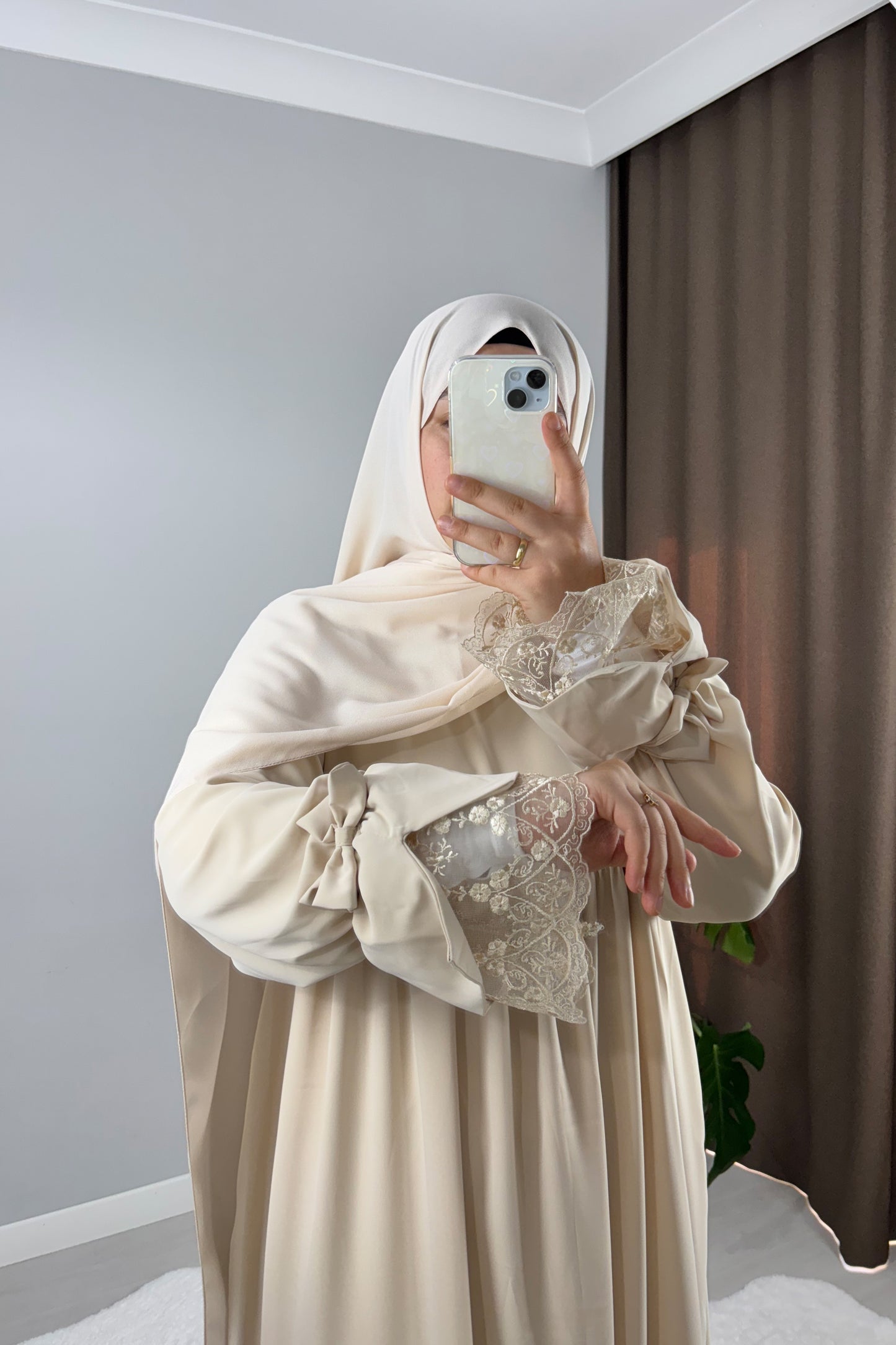 Gülce Krem Tesettür Hijab Elbise