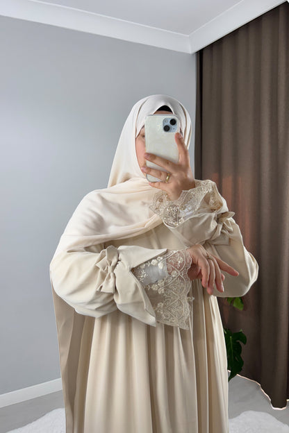 Gülce Krem Tesettür Hijab Elbise