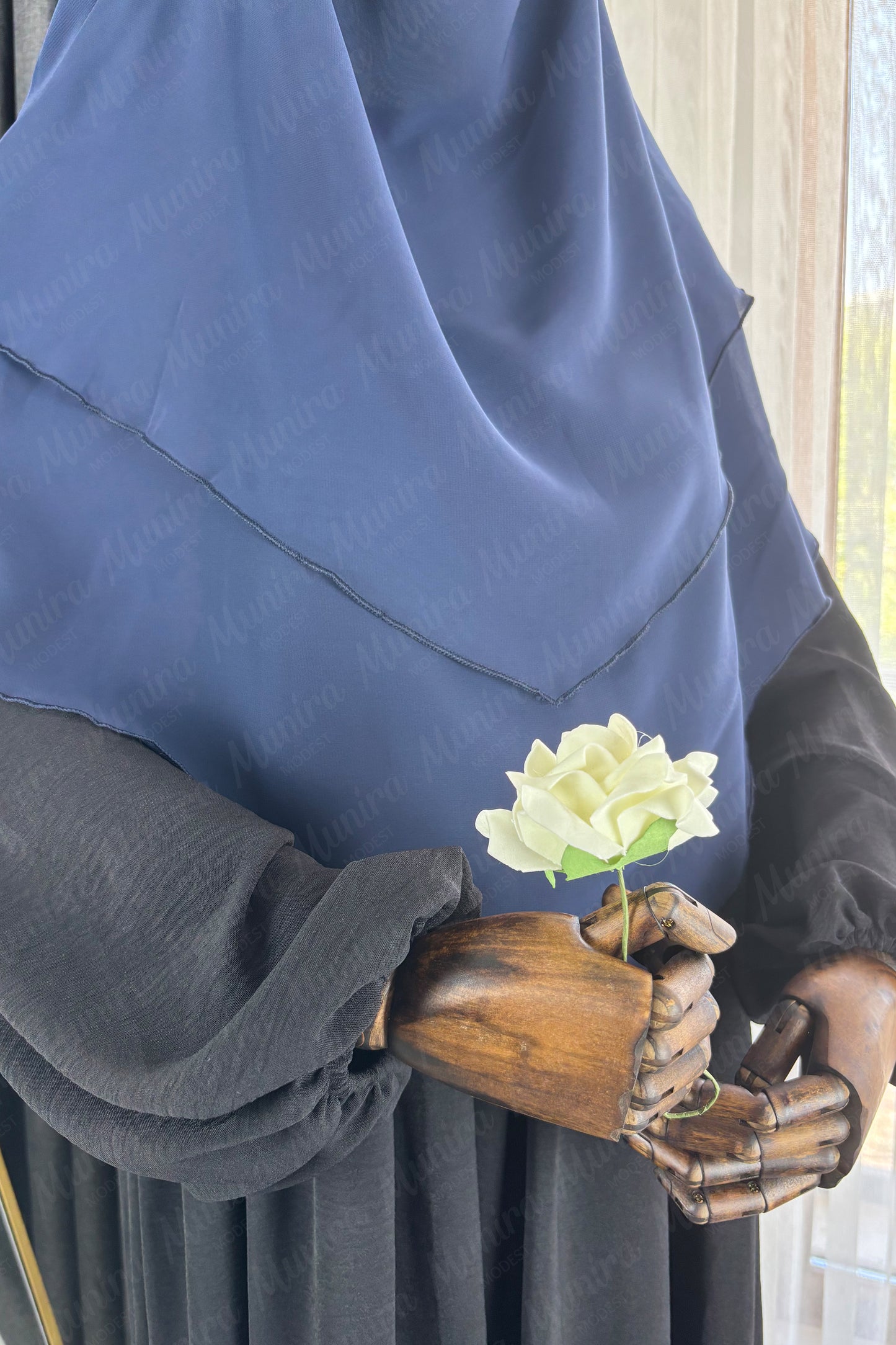 Siyah Ayrobin Elbise Lacivert Sufle Tesettür Hijab Takımı