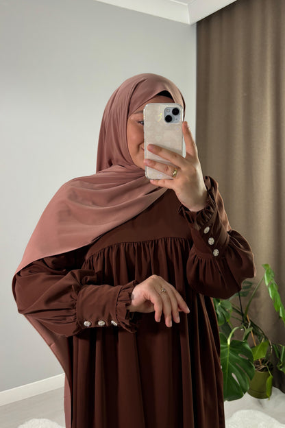 Mira Manşetli Acı Kahve Tesettür Hijab Elbise