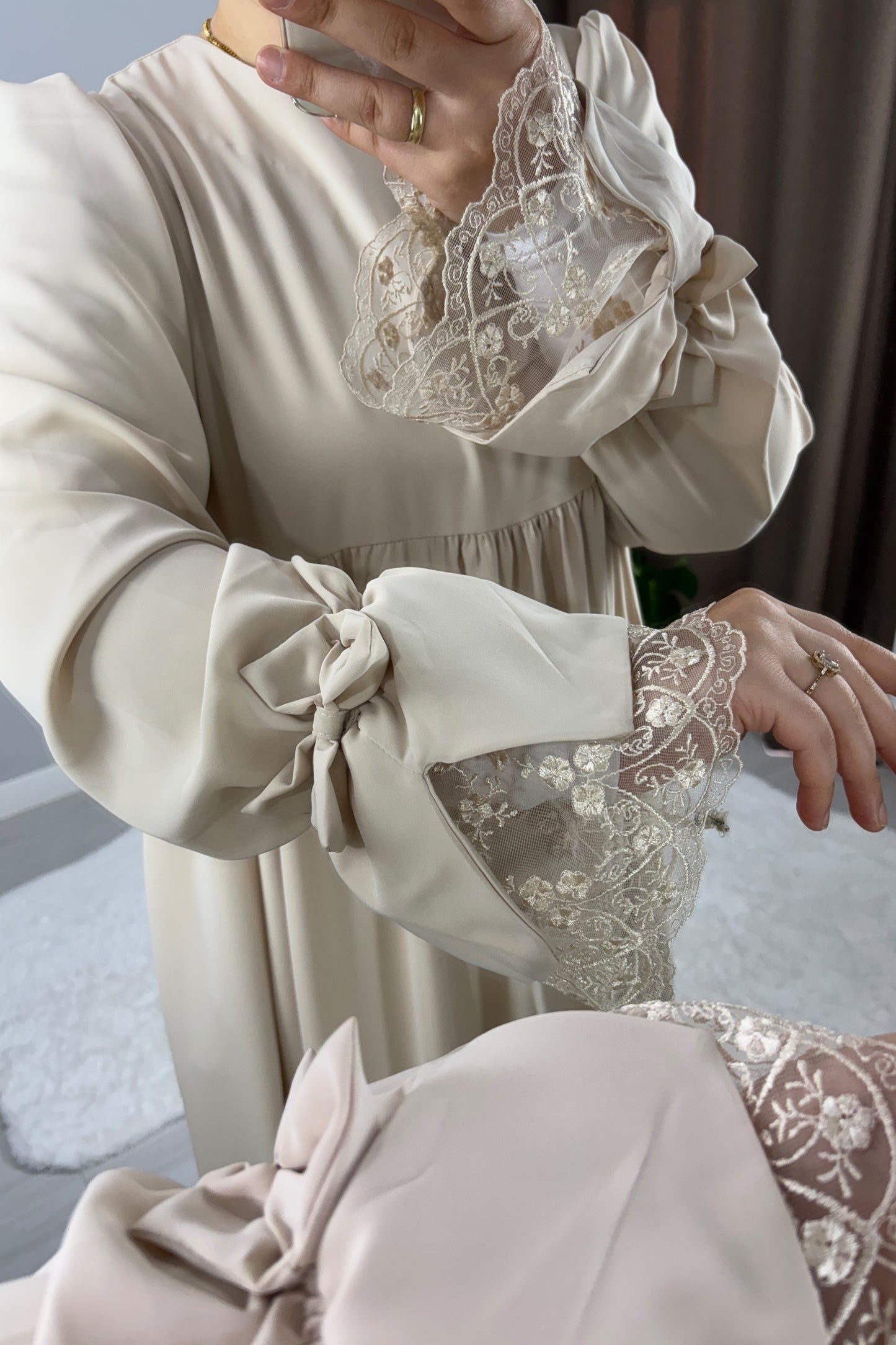 Gülce Krem Tesettür Hijab Elbise