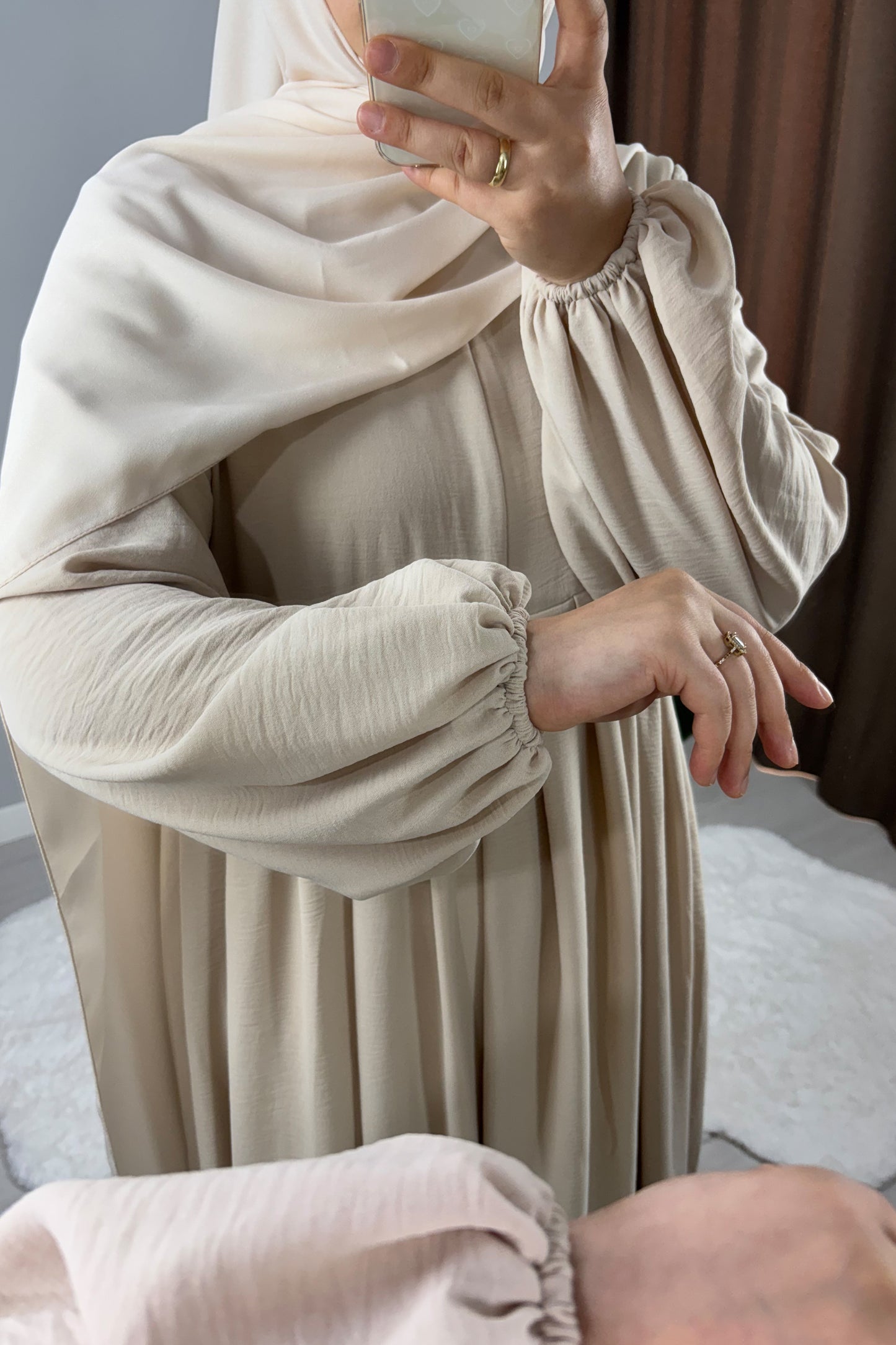 Ayrobin Krem Tesettür Hijab Elbise