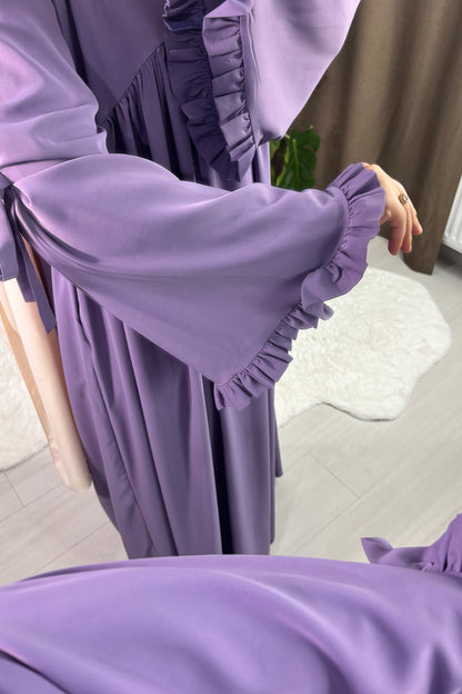 Neva Fırfırlı Lila Tesettür Hijab Elbise