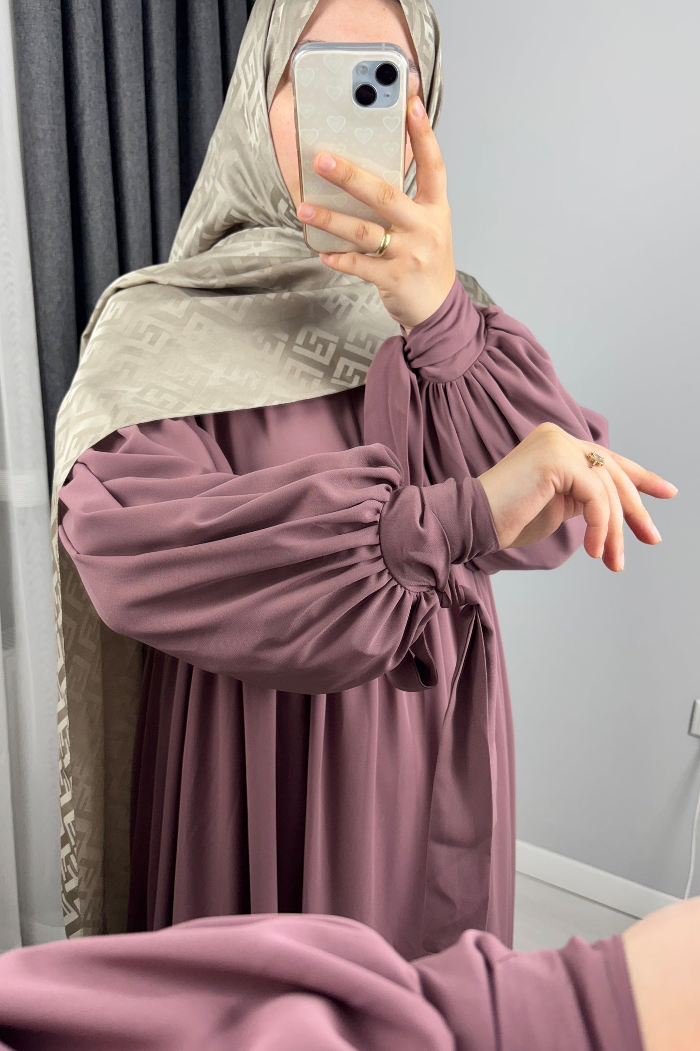 Alya Kol Bağlamalı Gül Kurusu Tesettür Hijab Elbise
