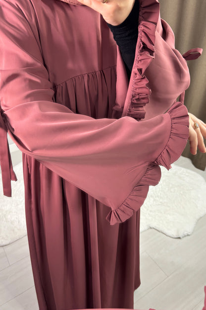 Neva Fırfırlı Gül Kurusu Tesettür Hijab Elbise