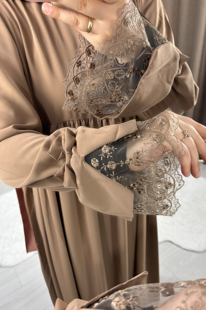 Gülce Sütlü Kahve Tesettür Hijab Elbise