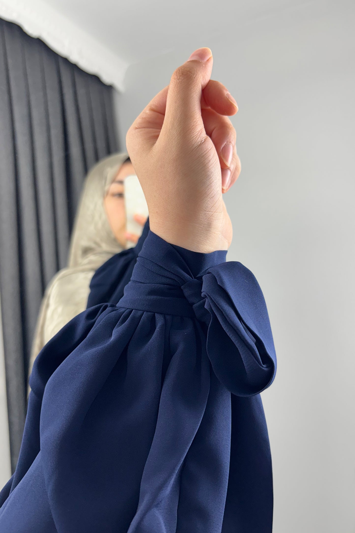 Alya Kol Bağlamalı Lacivert Tesettür Hijab Elbise