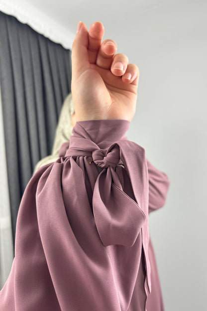 Alya Kol Bağlamalı Gül Kurusu Tesettür Hijab Elbise
