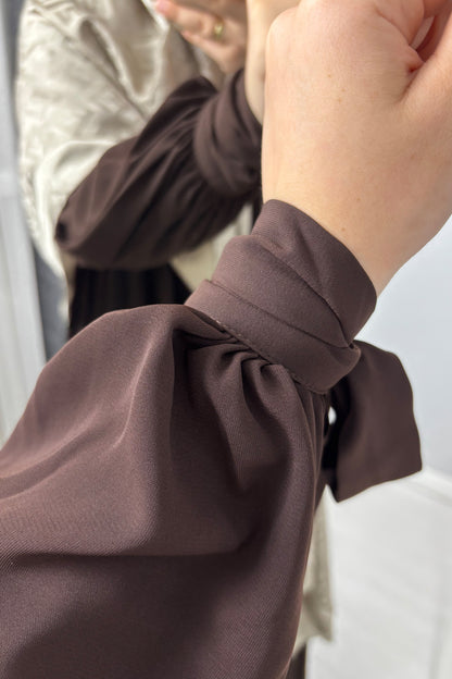 Alya Kol Bağlamalı Acı Kahve Tesettür Hijab Elbise