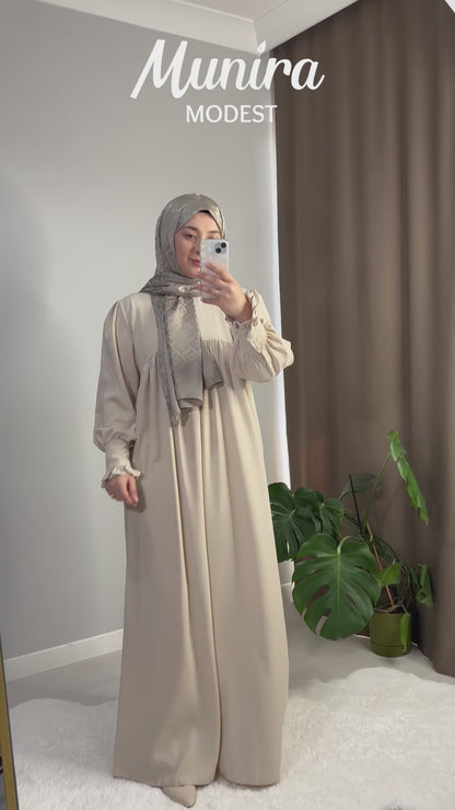 Mira Manşetli Krem Renk Tesettür Hijab Elbise
